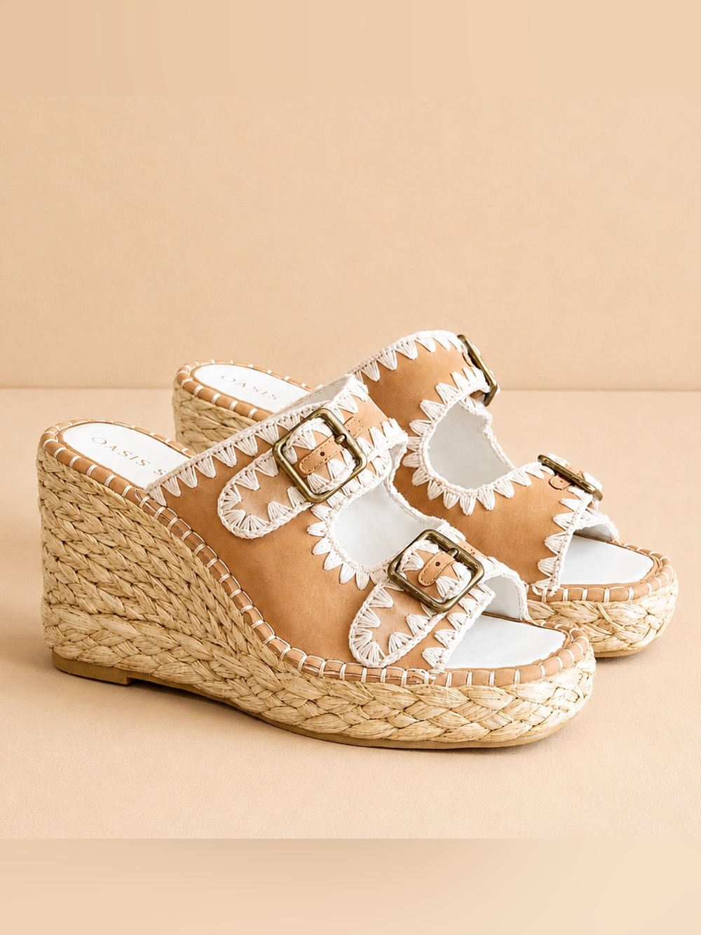 Oasis Society Rae Embroidered Espadrille Wedge Sandals Tan Size 7.5 RT $130